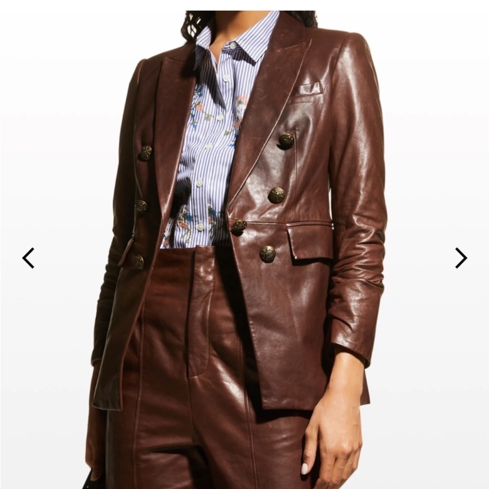 sz 0 VERONICA BEARD Dickey Jacket MILLER Brown Real Leather Women Dbl Breas